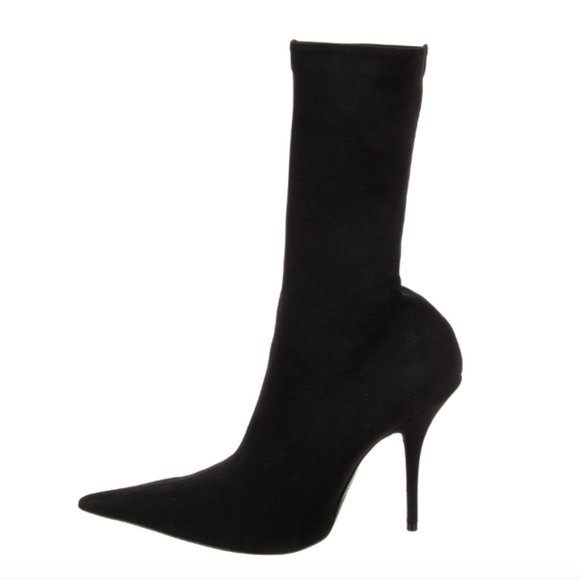 Balenciaga Black Pointed Toe Sock Boots Heels, Size 37 - Picture 1 of 8